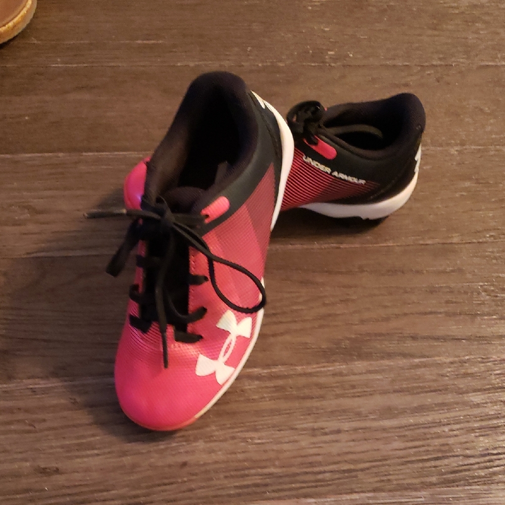 Under Armour Kids' Black and Pink Cleats Size 11